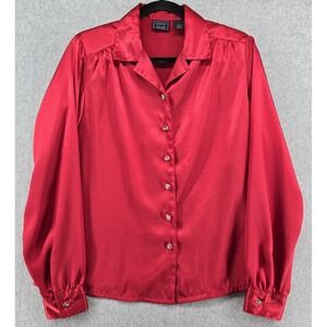 Vtg Laura‎ Scott Red Satin Blouse Womens 8 Long Sleeve Holiday Christmas Money